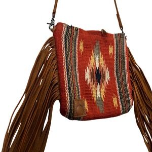American Darling ADBG1007B Handwoven Saddle Blanket Fringe Crossbody Bag